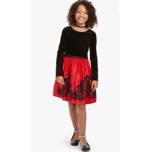 Rare Editions Girls Red/Black Velure Holiday Christmas Dress Size 8